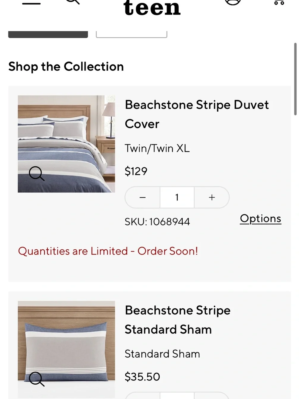 Pottery Barn Teen Beachstone duvet and sham twin XL super soft jersey like new